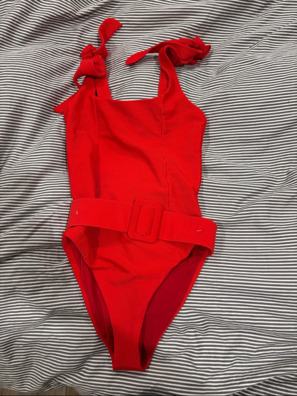 Beach Riot Red Ribbed One-Piece Swimsuit with Belt